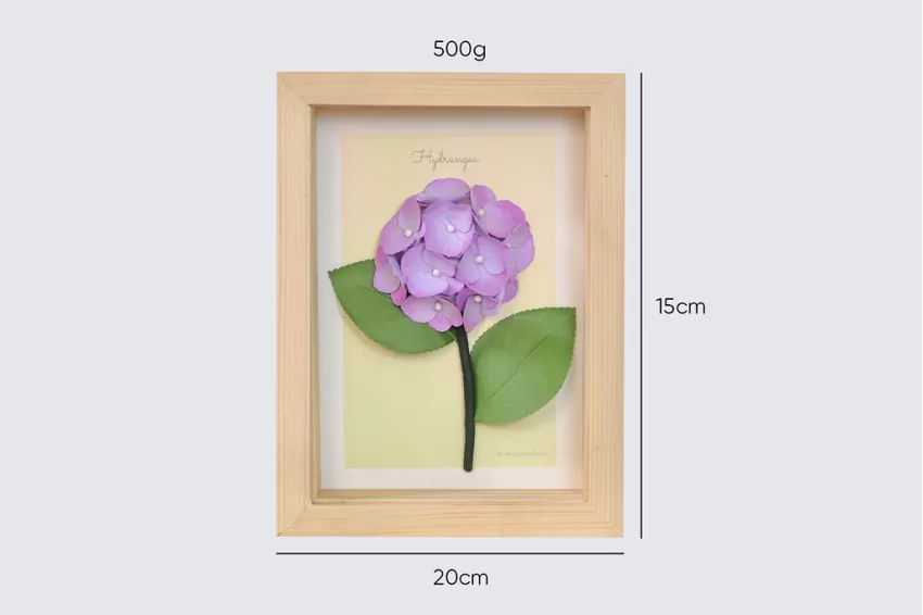 Handmade Paper Flower Painting, Hydrangea MAYPAPERFLOWER Wooden Frame of 15 x 20cm