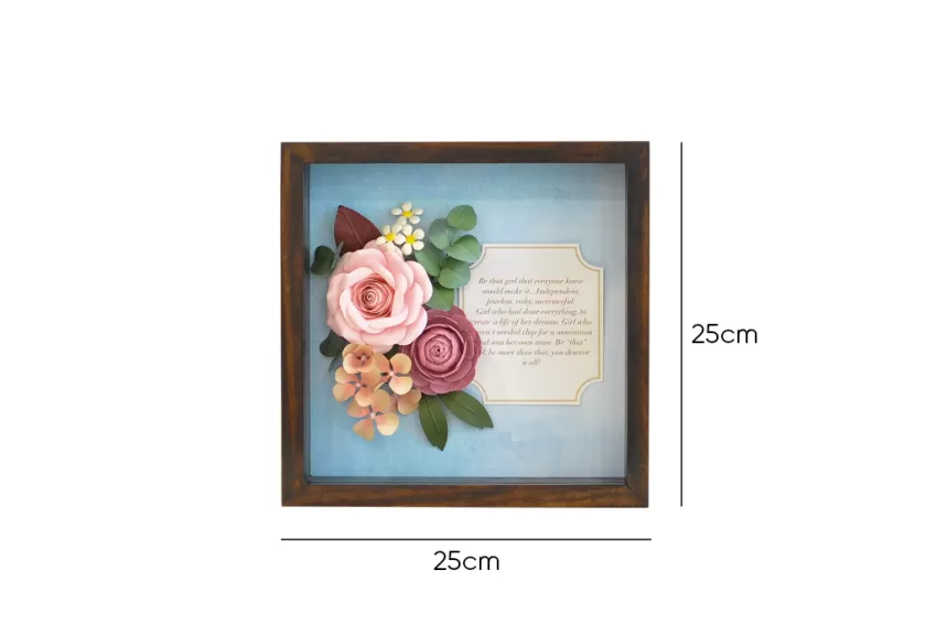 Tranh Hoa Giấy Handmade Trang Trí - Shing Rose Maypaperflower Khung Tranh Gỗ Size 40x40cm