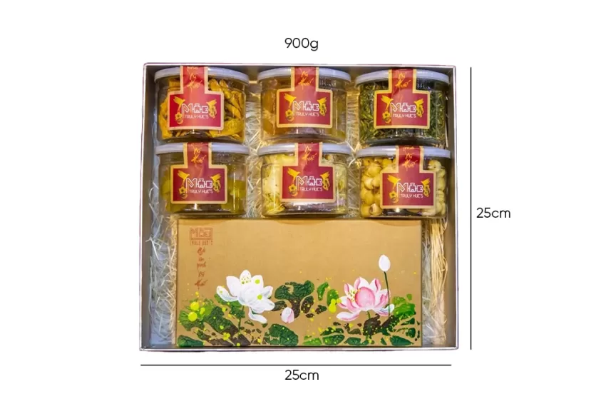 Moc Truly Hue’s 2024 Spring Scent Gift Box, Gift From Ancient Town, Hue Specialty, Vietnamese Handcrafted Food Gift, Artistic Hand-painted Gift Box