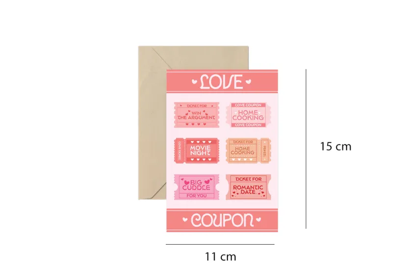 Love Coupons Postcard, Love Quotes Collection, Postcards, Lovely Design Cards, Stationery, Gifts for Girlfriends, Gifts for Couples