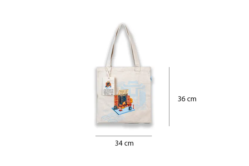 "6 Hàng Quạt" Canvas Tote Bag, Hanoi Collection: Craft Marks, Tote Bags, Fabric Bags, Unique Design Bags, Gifts for Foreigners, Gift Ideas