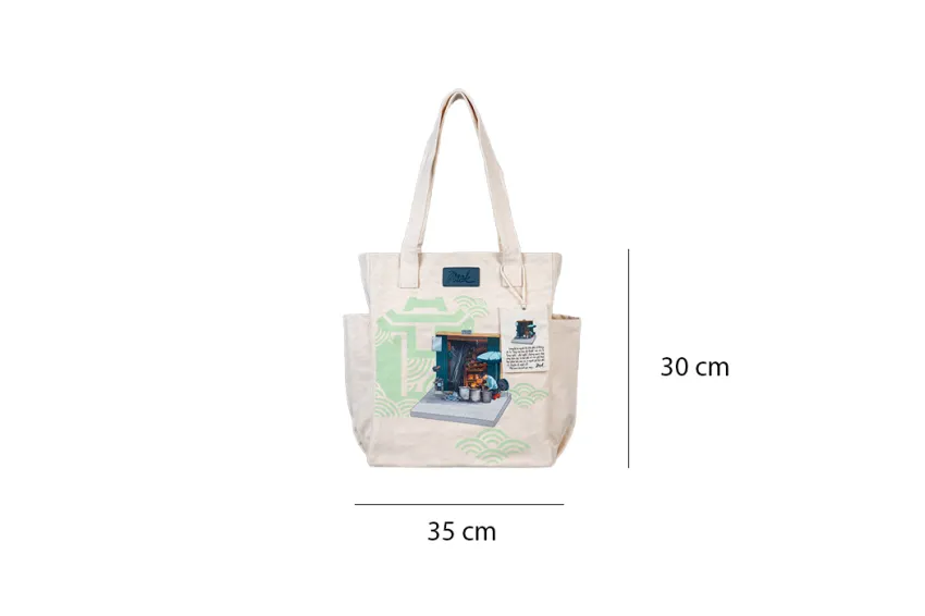 "26 Lo Ren" Canvas Leather Tote Bag, Hanoi Collection: Craft Marks, Tote Bags, Fabric Bags, Unique Design Bags, Gifts for Foreigners, Gift Ideas