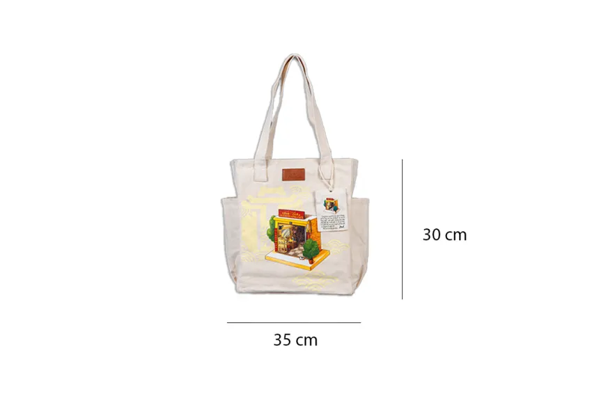 "83 Hàng Bạc" Canvas Leather Tote Bag, Hanoi Collection: Craft Marks, Tote Bags, Fabric Bags, Unique Design Bags, Gifts for Foreigners, Gift Ideas