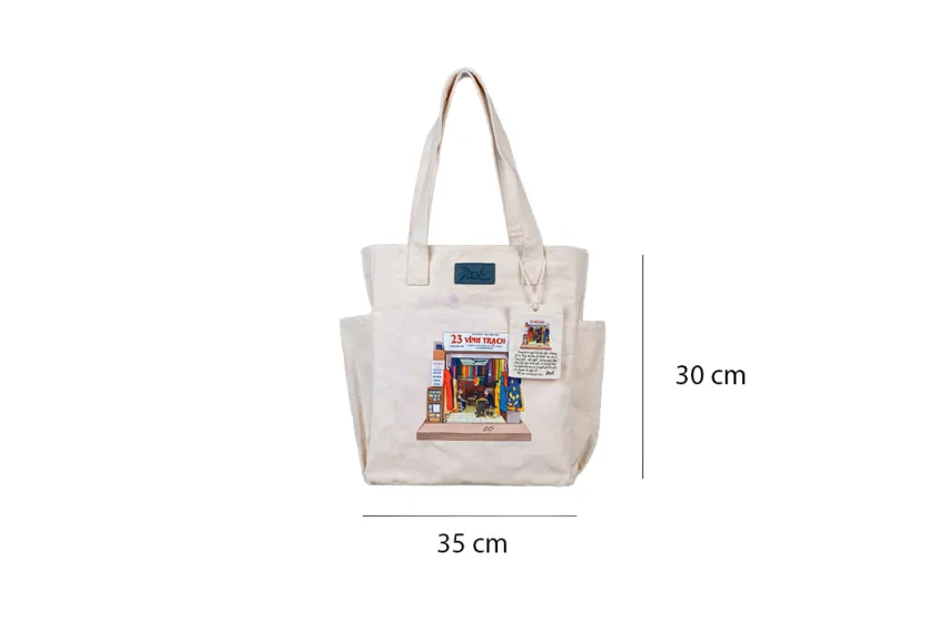 "8 Lương Văn Can" Canvas Leather Tote Bag, Hanoi Collection: Craft Marks, Tote Bags, Fabric Bags, Unique Design Bags, Gifts for Foreigners, Gift Ideas