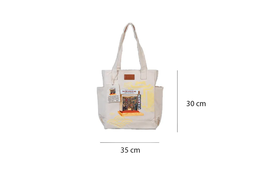 "47 Hàng Ngang" Canvas Leather Tote Bag, Hanoi Collection: Craft Marks, Tote Bags, Fabric Bags, Unique Design Bags, Gifts for Foreigners, Gift Ideas