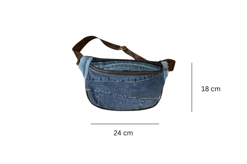 Denim Patchwork Hip Bag From Recycled Jeans, Street Style, Eco-Friendly, Fashionable Bags Unique Gifts, Gifts For Him, Handmade Gifts