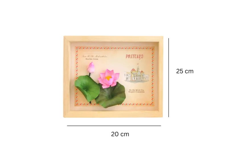 Tranh Postcard Hoa Sen, Tranh Hoa Giấy In Chữ Theo Cầu, Quà Lưu Niệm Đậm Dấu Ấn Việt Nam, Tranh Handmade Trang Trí, 20 x 25cm, Khung Gỗ