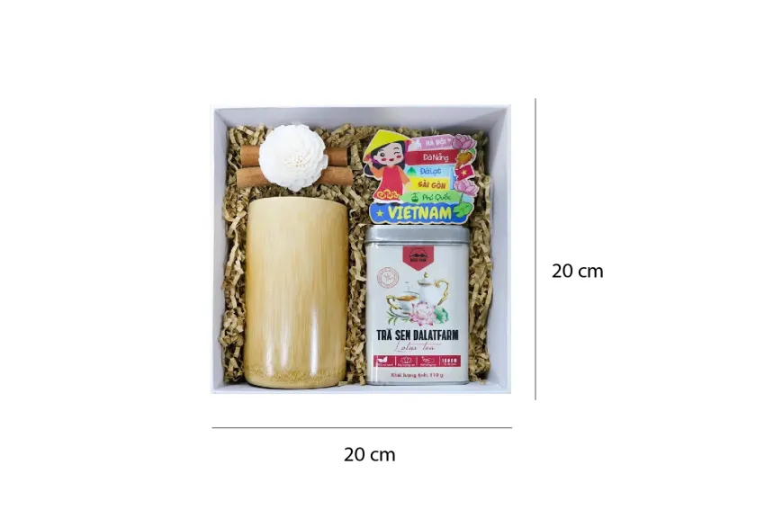 "Vietnam Corner - Tea" Gift Box, Experience The Essence Of Vietnam, Premium Lotus Tea, Bamboo Cup, Decorative Magnet, Luxurious Gift Box, Souvernirs