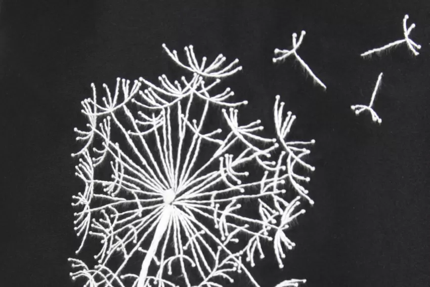 Black Dress With White Embroidered Dandelion