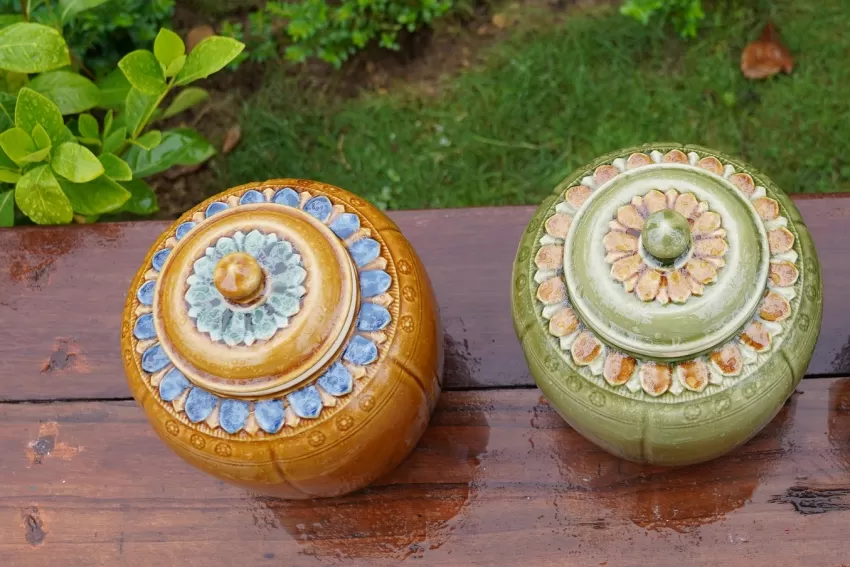 Lotus Patterned Ceramic Large Jar