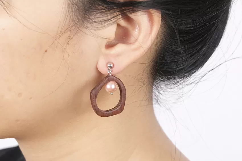 Wooden And Bead Hoop Earrings, Delicate Earring Shape, Versatile for Many Styles, Elegant Design, Fashionable Clothing Accent