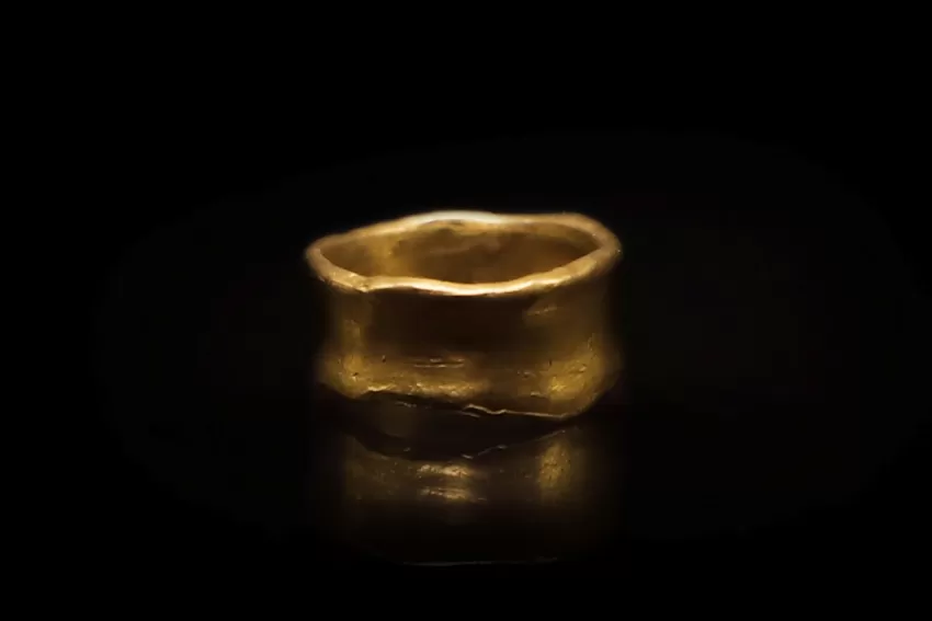 Aging Gold Plated Ring, Edgy Design, Curved and Slightly Rough Lines, Bright and Shiny Gold Plating, Fashion Statement Accent