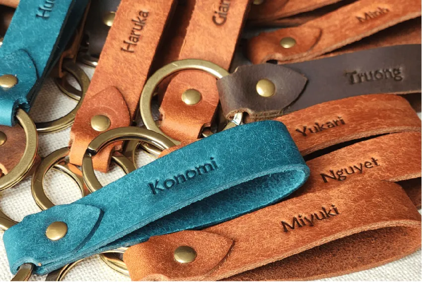 Name Engraving Leather Keychain, Premium Leather Material, Engravable, Personalized Touch, Rustic Style, Corporate Gift