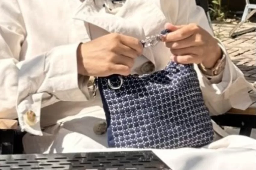 “Bình” Sashiko Embroidery Linen Bag, Navy Blue, Soft And Durable Fabric, Adjustable Strap Length, Versatile Carrying Styles