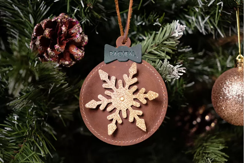 Personalized Snow Ball Leather Ornament, Christmas Decoration, Festive Decor Accessory, Perfect Christmas Gift For Friends And Family, Personalized Gifts