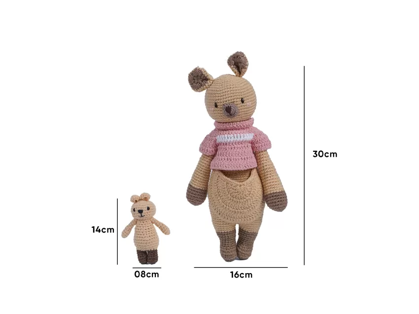 Crochet Stuffed Standing Kangaroo Mommy And Baby, Medium Size
