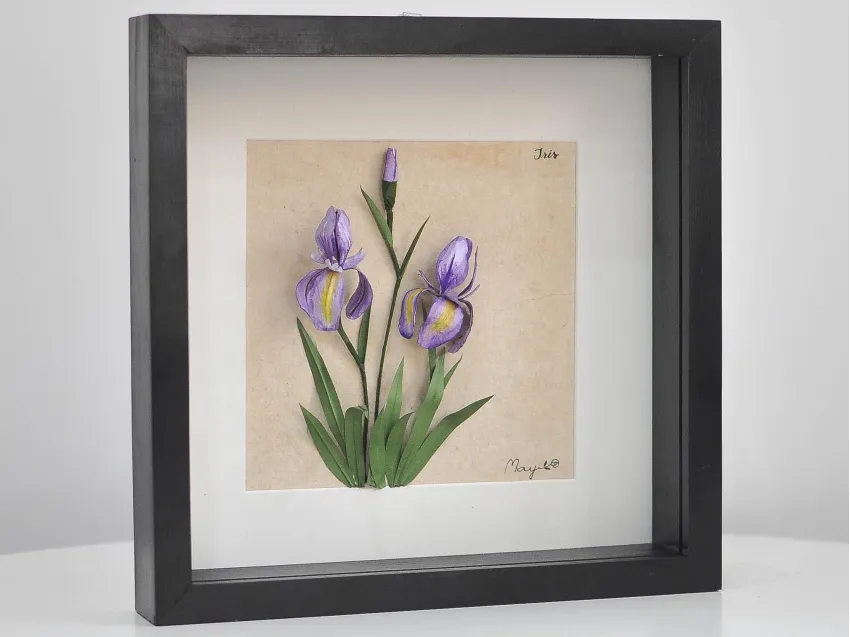 Iris, 25 x 25 Paper Flower Painting, Paper Flower Frame, Interior Decoration, Handmade Gifts, Personalized Gifts