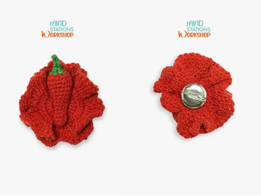 Chili Crocheted Brooch With Gift Box, Unique Accessory, Gift for Women, Handmade Gift, Jewelry Gift, High-End Gift