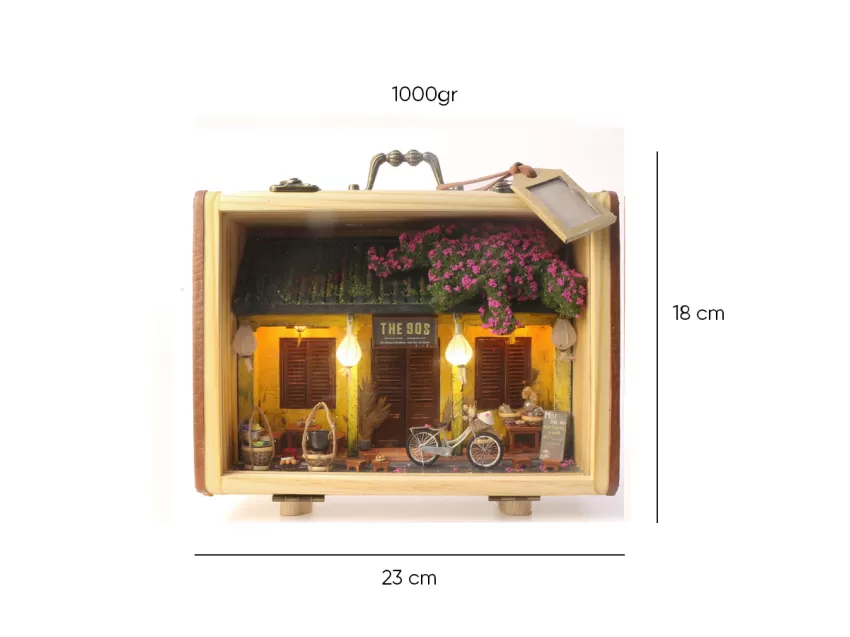 DIY Hoi An Ancient Town, Miniature Vintage Suitcase Model with LED Light, Vietnamese Design