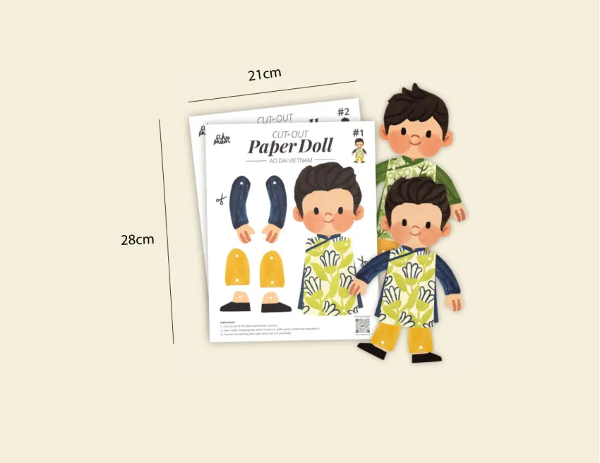 DIY Vietnamese Ao Dai Boy Paper Dolls, Including Coloring Pages, Paper Cut Toys, DIY Toys, High Quality Ivory Paper, Unique Gifts, Handmade Gifts