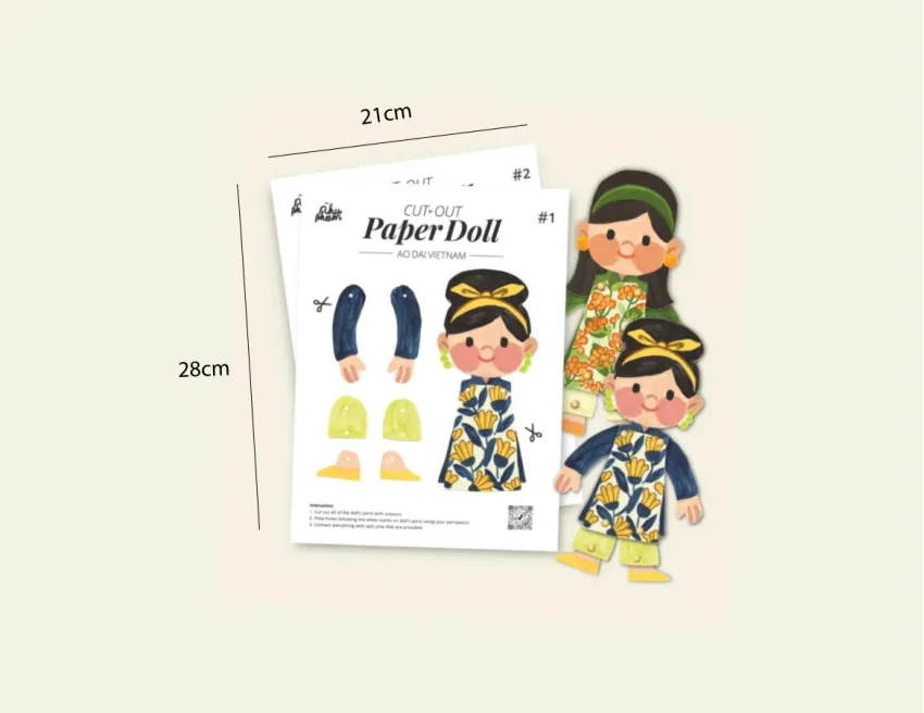 DIY Vietnamese Ao Dai Girl Paper Dolls, Including Coloring Pages