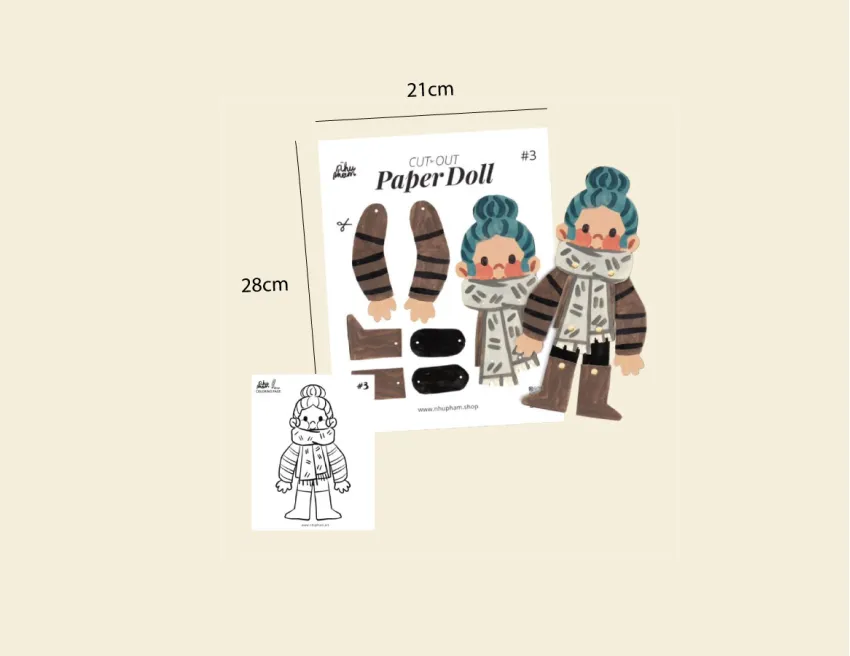 Set Of 4 DIY Autumn-Winter Paper Dolls, Including Coloring Pages, DIY Toys, Decorations, Handmade Gifts, Christmas Gifts