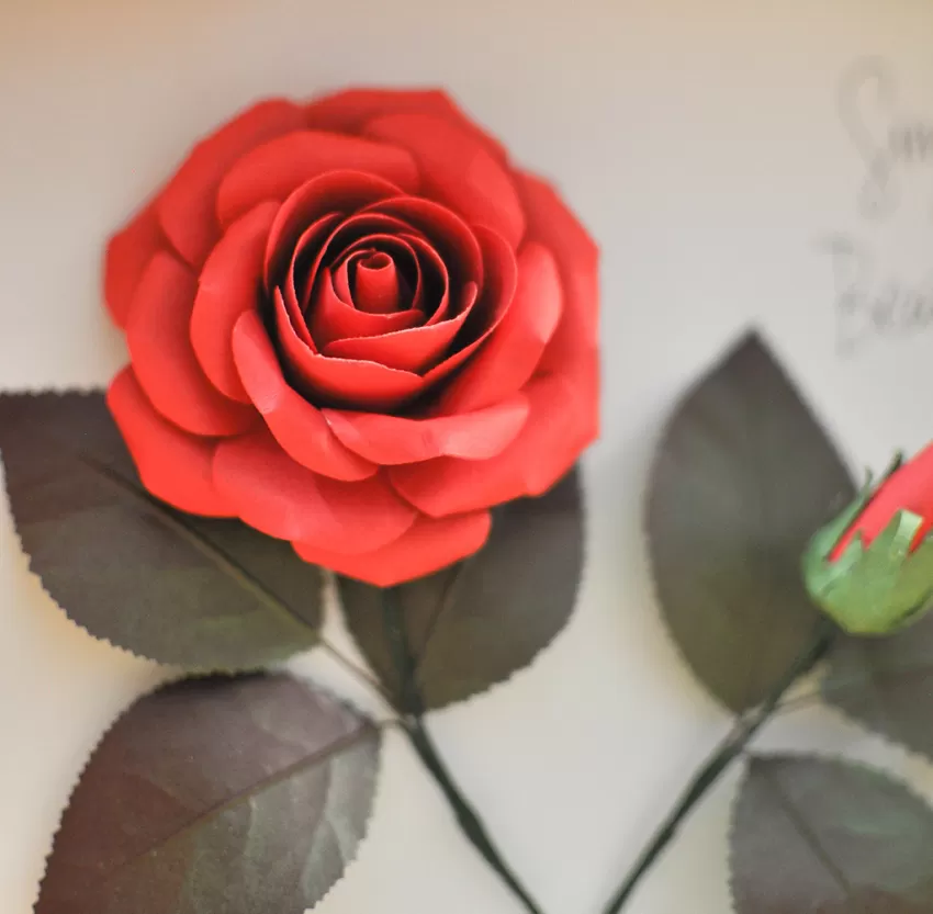 Handmade Paper Flower Painting - Mini Red Rose MAYPAPERFLOWER 30x40cm Wooden Frame