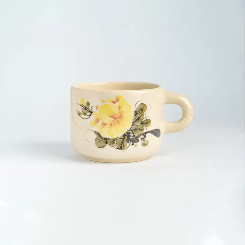 Yellow “Hoài” Floral Pattern Ceramic Mug, Vietnamese Ceramics, Household, Ceramic Bowl, Ceramic, Kitchenware, Non-toxic, Decorations, Gifts