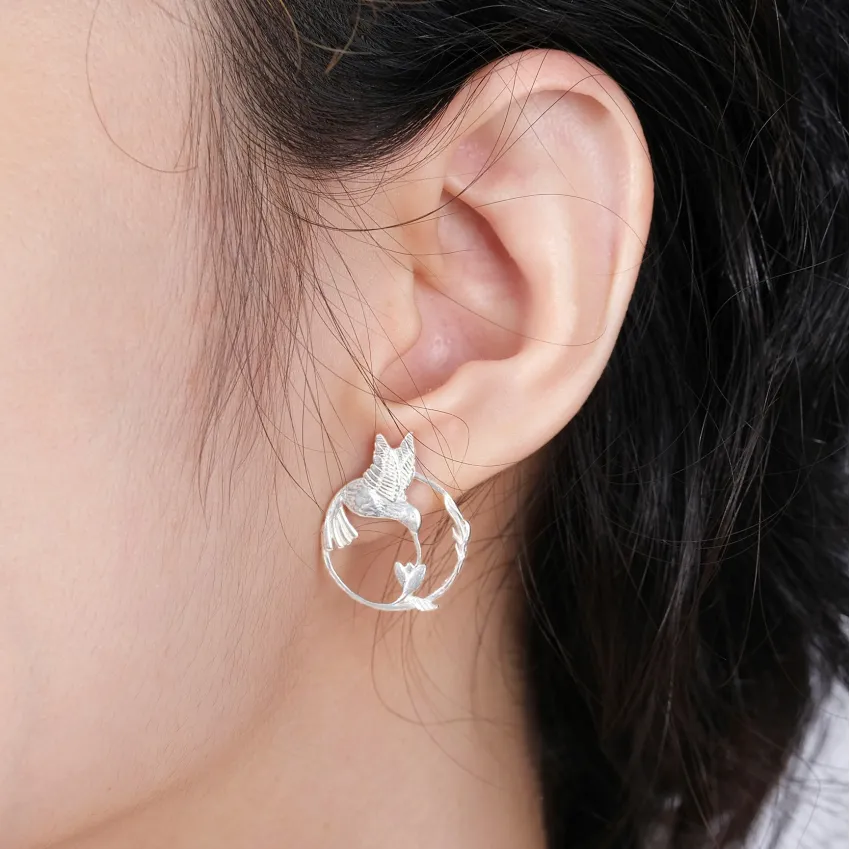 Hummingbird Silver Earrings, Unique Pattern, High-Quality Material, Suitable for Various Face Shapes, Detailed Craftsmanship