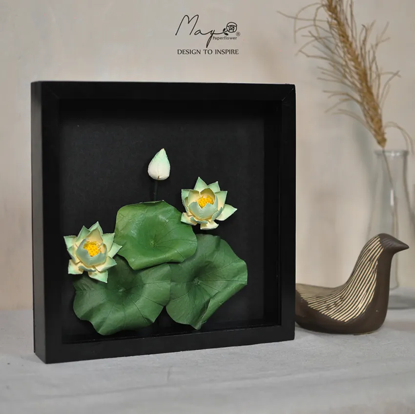 Handmade Paper Flower Painting - Lotus MAYPAPERFLOWER 30x40cm Wooden Frame, Corporate Gift