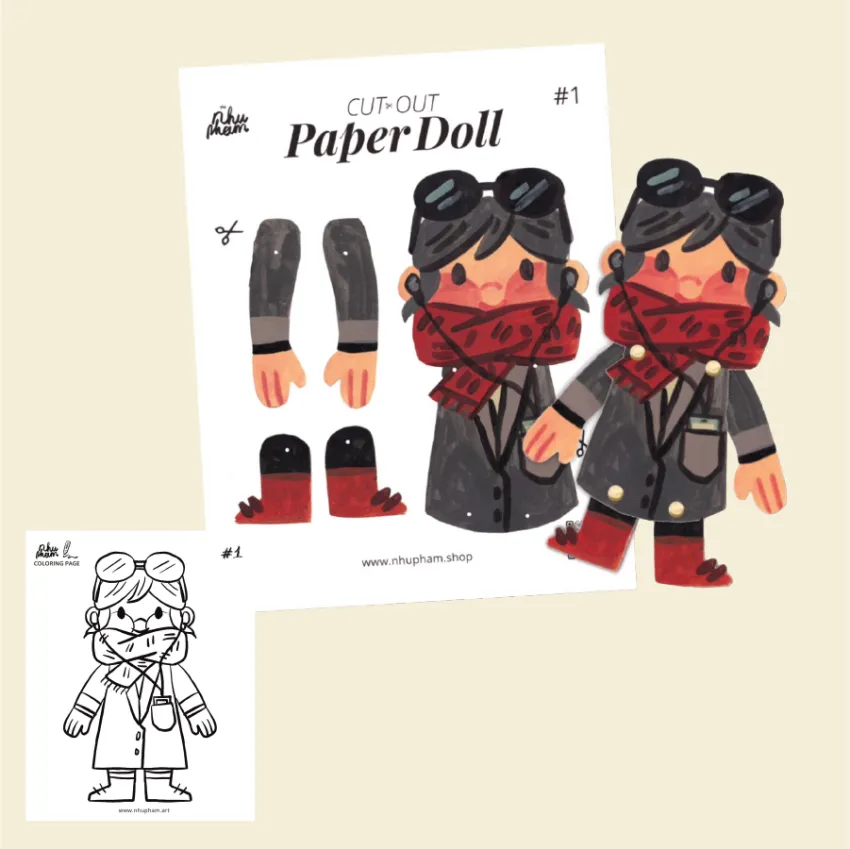 Set Of 4 DIY Autumn-Winter Paper Dolls, Including Coloring Pages, DIY Toys, Decorations, Handmade Gifts, Christmas Gifts