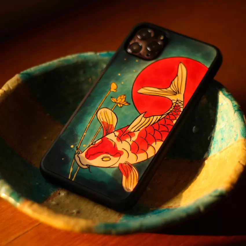 Koi Fish Handcrafted Leather Phone Case
