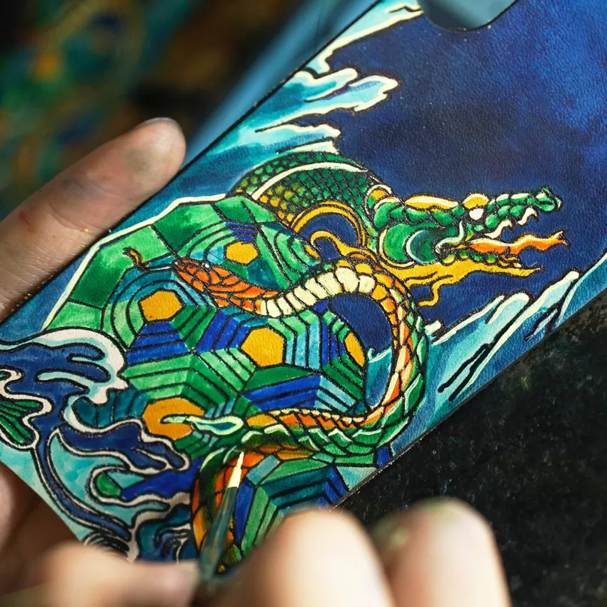 Huyen Vu Handcrafted Leather Phone Case, 5 Summoned Beasts Collection