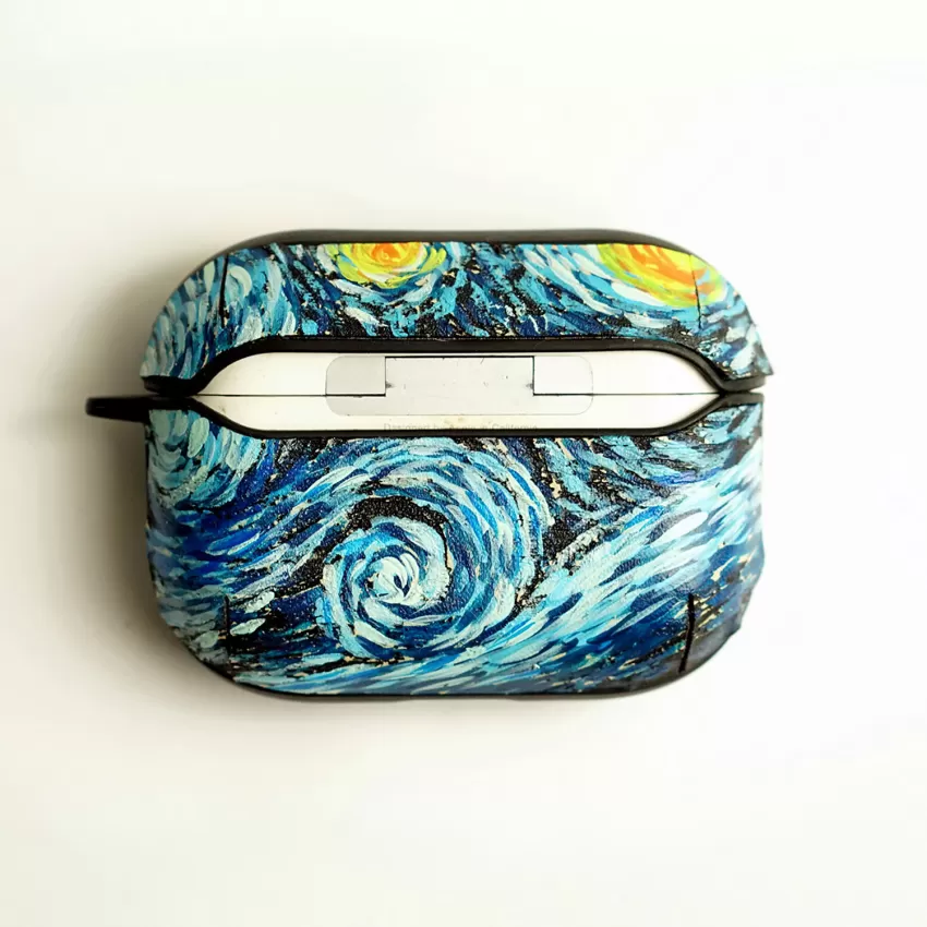 Ốp Da AirPods Thủ Công Starry Night, Phụ Kiện Nghệ Thuật, Họa Tiết Tranh Van Gogh, Phụ Kiện Da, Quà Tặng Độc Đáo, Quà Tặng Cá Nhân Hóa