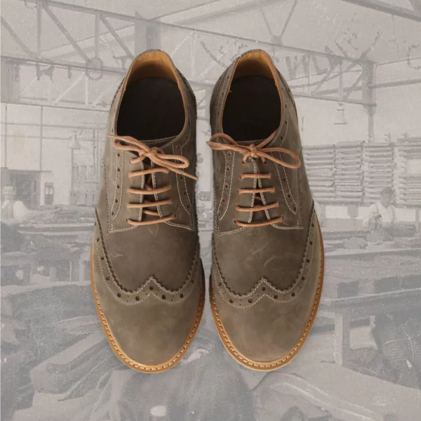 Brown-gray Derby Brogue Leather Shoes