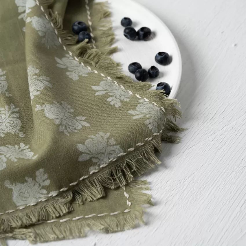 Khăn Ăn Linen Tua Rua, Chất Liệu Vải Linen Mềm Nhẹ, Dễ Dàng Vệ Sinh, Không Bị Phai Màu Sau Khi Giặc, Trang Trí Bàn Ăn