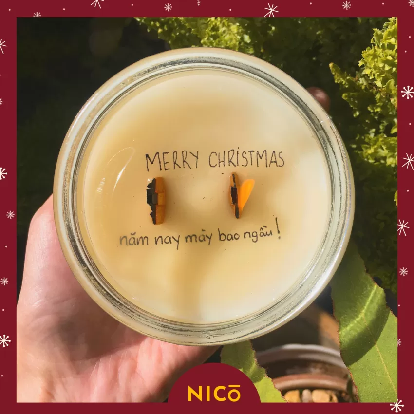 Christmas Secret Message Scented Candle with Lid, Wooden Wick