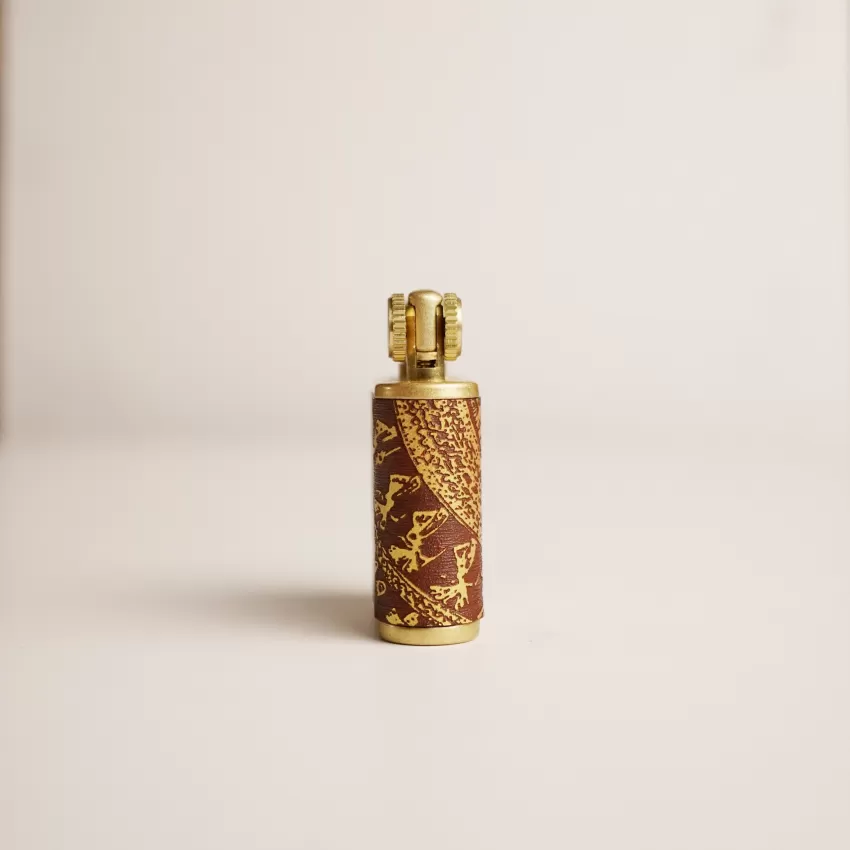Bronze Drum Patterned Hand-drawn Leather Lighter