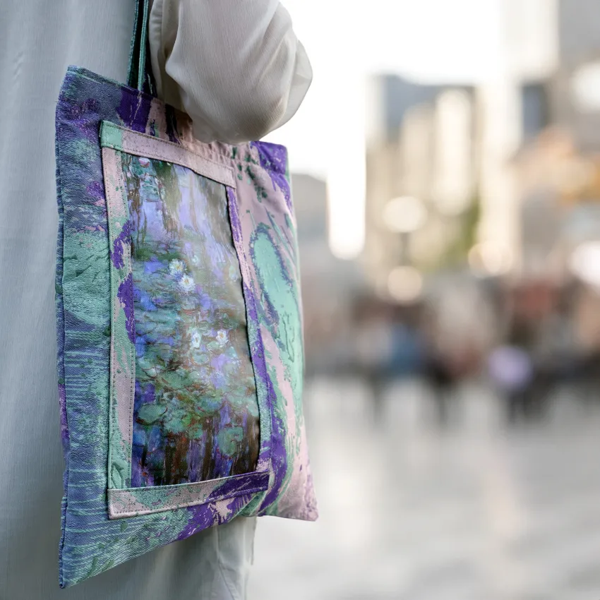 Water Lilies Brocade Tote Bag, Inspired By Monet's Painting, Unique Design, Eco-Friendly, Fashionable Gifts, Unique Gifts