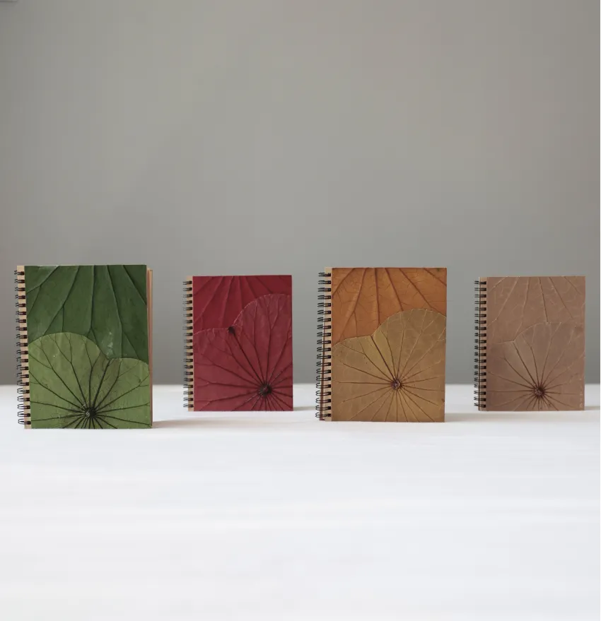 Lotus Leaf Notebooks, Hard and Sturdy Cover, Delicate and Rustic Lotus Leaf Pattern, Suitable Size, Easy to Carry, Suitable for Daily Notes, Corporate Gift