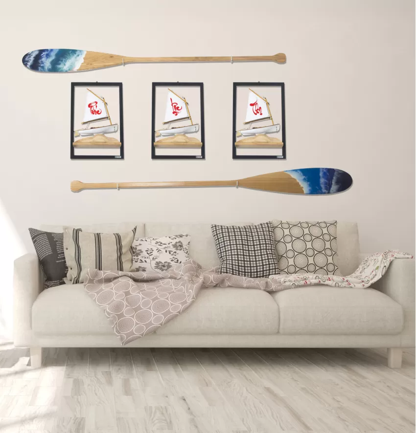 Set Of 3 Models C250.P4, Quote Painting Printed Sail, Lucky Sailboat Model Wall Frame